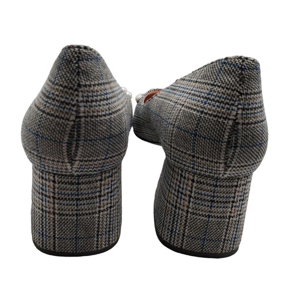 J Crew Celia Pumps Jeweled Glen Plaid Block Heel Plaid Rhinestone Pearl 9.5 - Picture 6 of 13